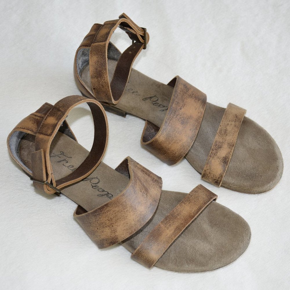 Free People Distressed Flat Ankle Strap Boho Sandals (size 39/8.5)